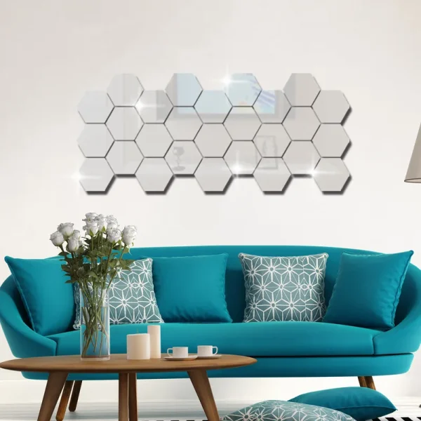 12Pcs 3D Mirror Wall Sticker DIY Hexagon Shape wall sticker Removable Living-Room Decal Art Ornaments For Home adesivo de parede 6