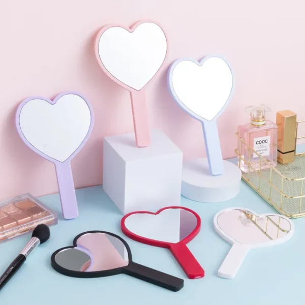 Eyelash Extension Heart-Shaped Handheld Mirrors Travel Portable Makeup Mirrors with Handle Square Cosmetic Mirror Salon Supplies 2
