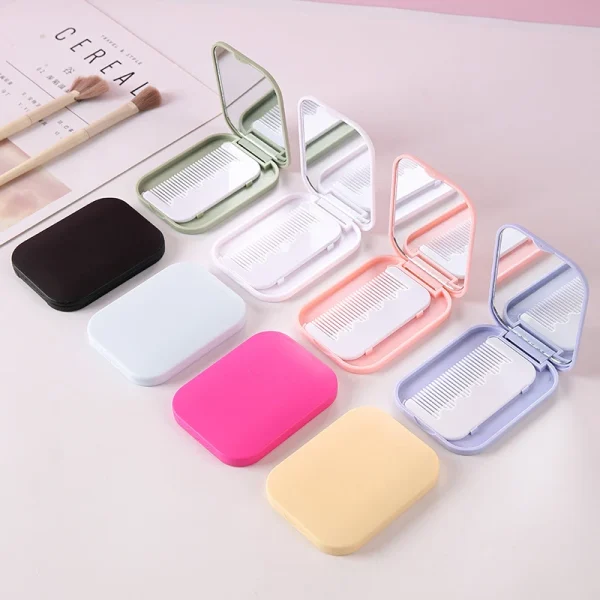Solid Color Small Mirror Comb Set  Fashion Portable Folding Makeup Mirror With Comb For Girl Gift Makeup Tools Vanity Miror 1