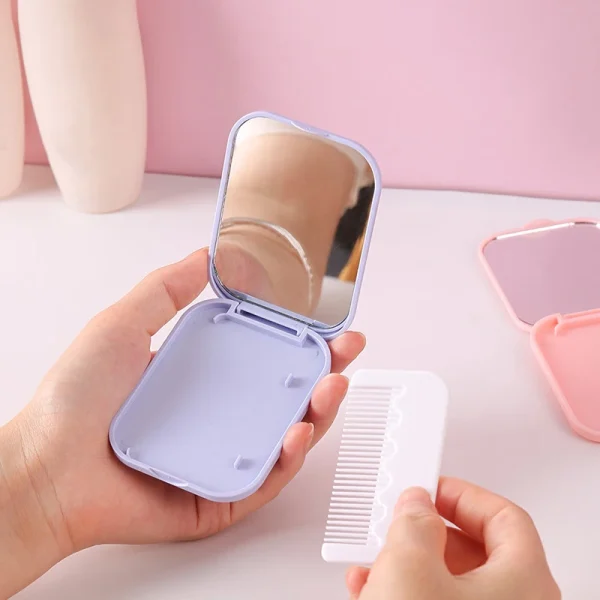 Solid Color Small Mirror Comb Set  Fashion Portable Folding Makeup Mirror With Comb For Girl Gift Makeup Tools Vanity Miror 2
