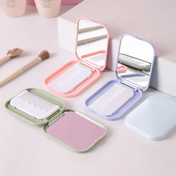 Solid Color Small Mirror Comb Set  Fashion Portable Folding Makeup Mirror With Comb For Girl Gift Makeup Tools Vanity Miror 5