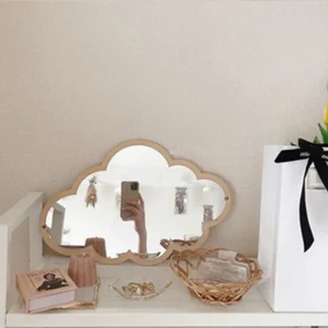 Cloud Shape Mirror 33*23cm Wooden Frame Acrylic Makeup Mirror Nordic Wooden Cloud Mirror Sticker Cute Home Decoration 1