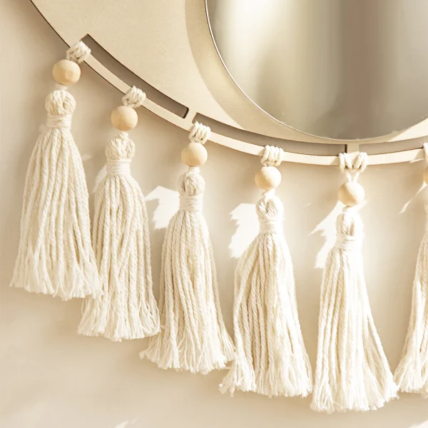 Macrame Mirror Eye Decorative Mirrors Wooden Home Wall Decor Boho Evil Eye Makeup Mirror Bedroom Living Room Tassel Decoration 3