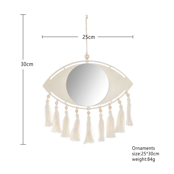 Macrame Mirror Eye Decorative Mirrors Wooden Home Wall Decor Boho Evil Eye Makeup Mirror Bedroom Living Room Tassel Decoration 5