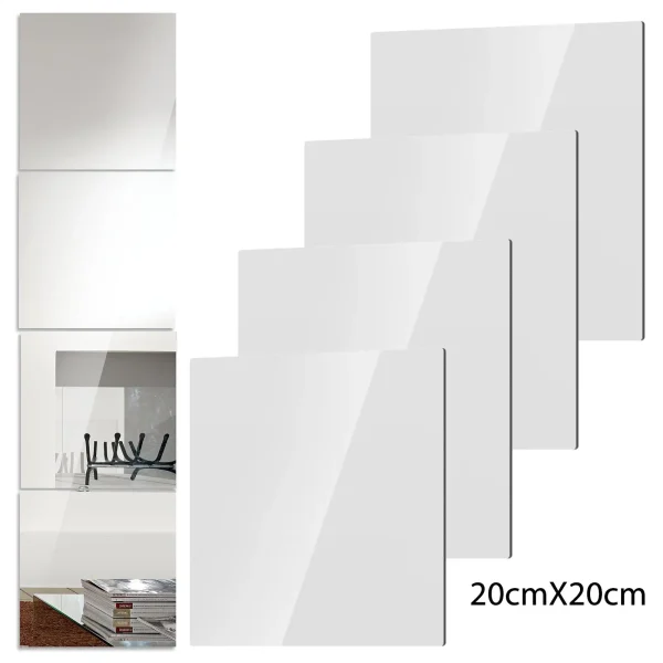 4/8Pcs Acrylic Mirrors Set Self Adhesive Mirror Tiles 2mm Thick Flexible Unbreakable Mirror Sticker Square Mirror Wall Stickers 1