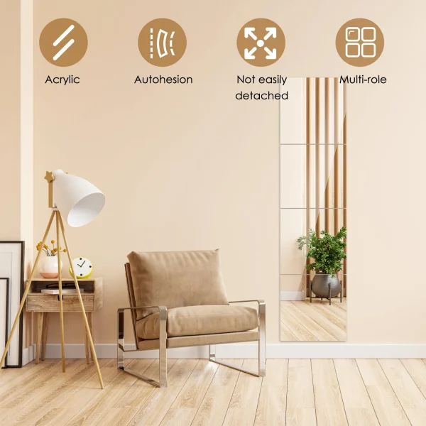 4/8Pcs Acrylic Mirrors Set Self Adhesive Mirror Tiles 2mm Thick Flexible Unbreakable Mirror Sticker Square Mirror Wall Stickers 2