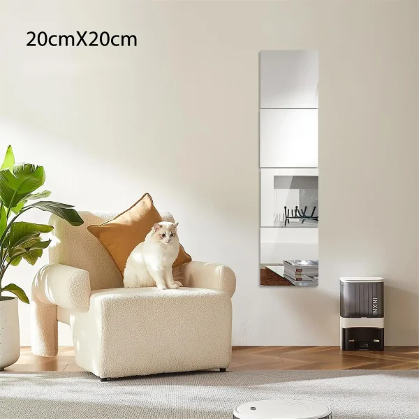 4/8Pcs Acrylic Mirrors Set Self Adhesive Mirror Tiles 2mm Thick Flexible Unbreakable Mirror Sticker Square Mirror Wall Stickers 3