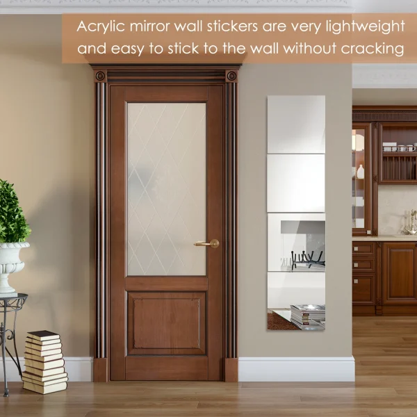 4/8Pcs Acrylic Mirrors Set Self Adhesive Mirror Tiles 2mm Thick Flexible Unbreakable Mirror Sticker Square Mirror Wall Stickers 4