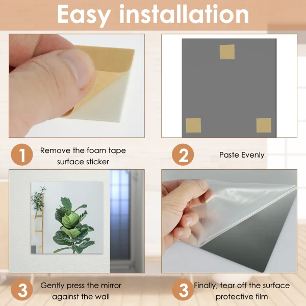 4/8Pcs Acrylic Mirrors Set Self Adhesive Mirror Tiles 2mm Thick Flexible Unbreakable Mirror Sticker Square Mirror Wall Stickers 5