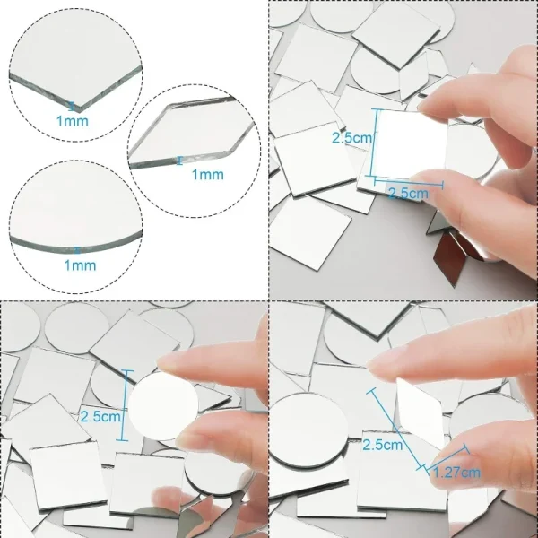 300 pieces 3 shapes Mirror Mosaic tiles Round Diamond Square Mini Mosaic mirror DIY craft mirror Decorative Glass mirror for pro 3