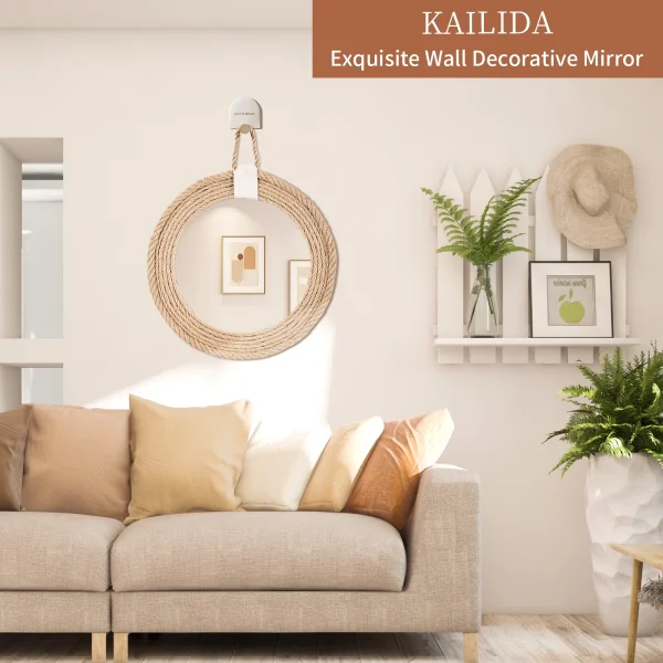 Nordic hand-woven decorative hanging mirror creative hanging wall sofa porch homestay style background wall decor makeup mirror 1