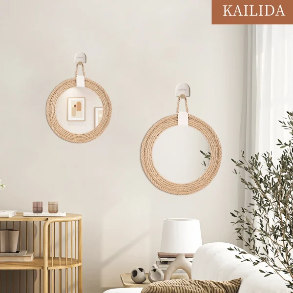 Nordic hand-woven decorative hanging mirror creative hanging wall sofa porch homestay style background wall decor makeup mirror 5