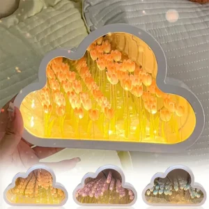 DIY Cloud Mirror Tulip Lamp Night Light Girl Bedroom Ornaments Photo Frame Handmade Glass Bedside Sleep Light Christmas Gifts 1