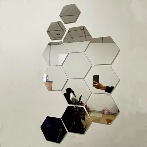 12/24Pcs 3D DIY Removable Hexagon Mirror Wall Stickers Self Adhesive Aesthetic Mosaic Tiles Decals Mirror Home Decoration 3