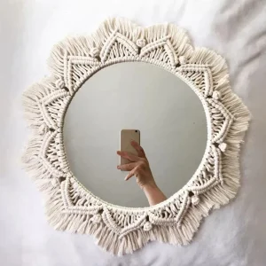 Wall Mirror Macrame Wall Hanging Mirror Boho Home Decor Mirrors for Bedroom Baby Room Decoration Aesthetic Nursery Decor 1