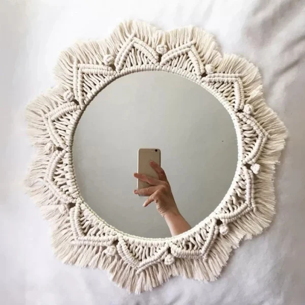 Wall Mirror Macrame Wall Hanging Mirror Boho Home Decor Mirrors for Bedroom Baby Room Decoration Aesthetic Nursery Decor 1