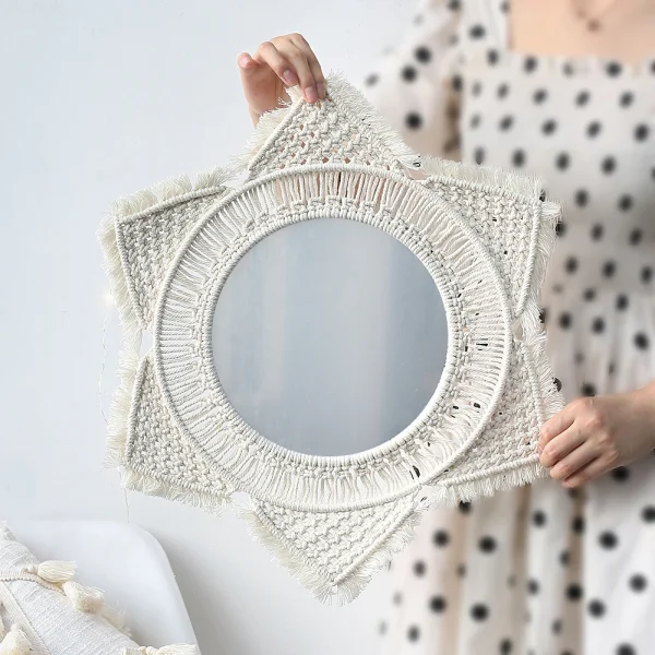 Wall Mirror Macrame Wall Hanging Mirror Boho Home Decor Mirrors for Bedroom Baby Room Decoration Aesthetic Nursery Decor 2