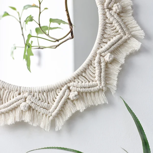 Wall Mirror Macrame Wall Hanging Mirror Boho Home Decor Mirrors for Bedroom Baby Room Decoration Aesthetic Nursery Decor 3