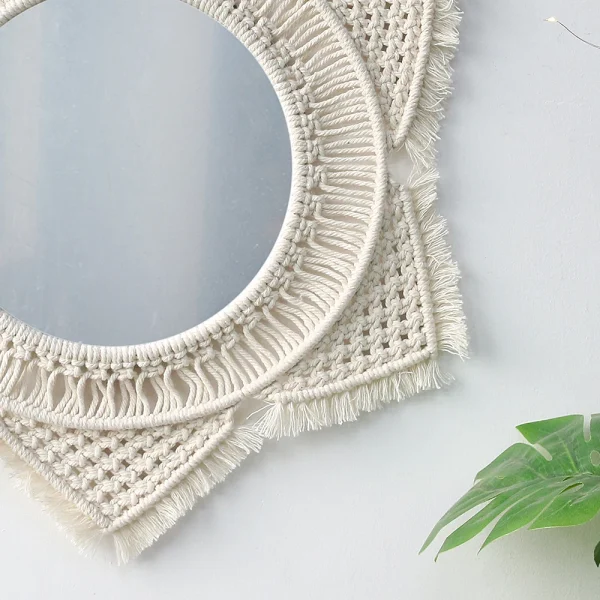 Wall Mirror Macrame Wall Hanging Mirror Boho Home Decor Mirrors for Bedroom Baby Room Decoration Aesthetic Nursery Decor 4