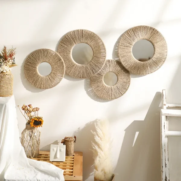 Round Decorative Wall Mirrors Farmhouse Circle Mirror with Hemp Rope Boho Mirrors for Bedroom, Bathroom, Living Room Decor Gift 1