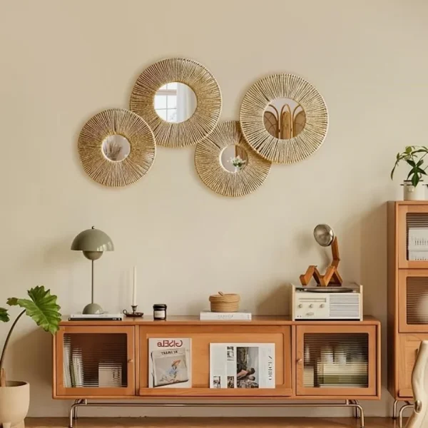 Round Decorative Wall Mirrors Farmhouse Circle Mirror with Hemp Rope Boho Mirrors for Bedroom, Bathroom, Living Room Decor Gift 3