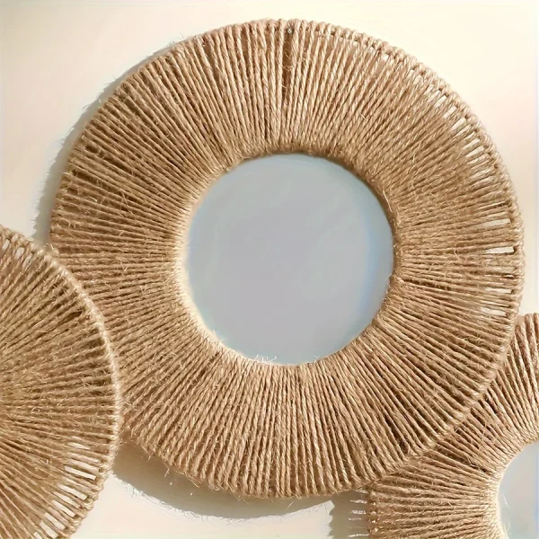 Round Decorative Wall Mirrors Farmhouse Circle Mirror with Hemp Rope Boho Mirrors for Bedroom, Bathroom, Living Room Decor Gift 4
