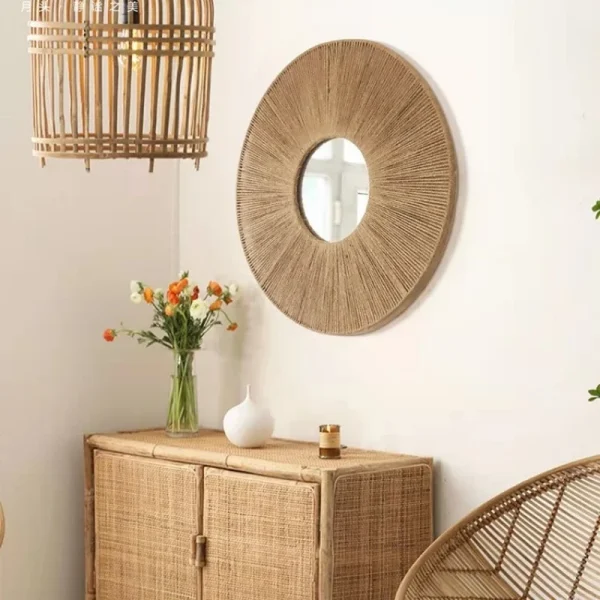 Round Decorative Wall Mirrors Farmhouse Circle Mirror with Hemp Rope Boho Mirrors for Bedroom, Bathroom, Living Room Decor Gift 5