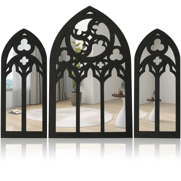 3pcs Wall Decor Mirror Arched Window Gothic Wall Mirror Cathedral Arched Mirror Decor for Hallow Easter Bathrm Home Decor Mirror 1