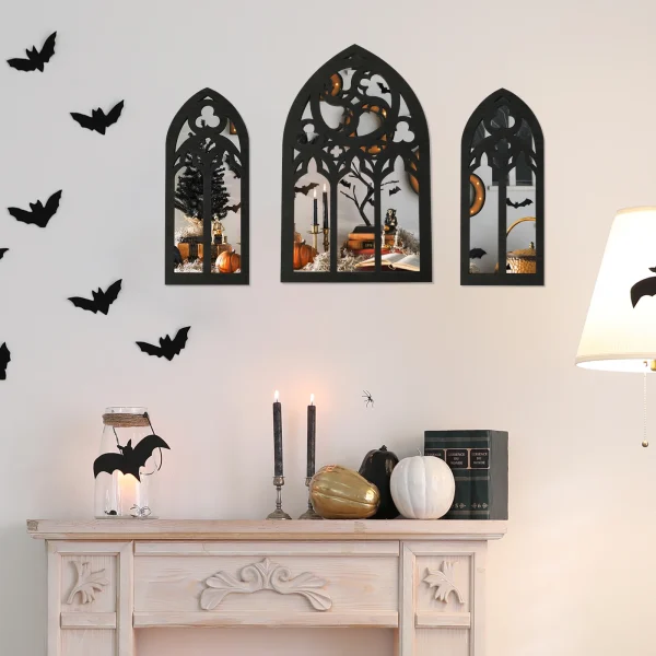 3pcs Wall Decor Mirror Arched Window Gothic Wall Mirror Cathedral Arched Mirror Decor for Hallow Easter Bathrm Home Decor Mirror 2