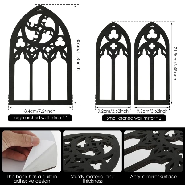 3pcs Wall Decor Mirror Arched Window Gothic Wall Mirror Cathedral Arched Mirror Decor for Hallow Easter Bathrm Home Decor Mirror 3