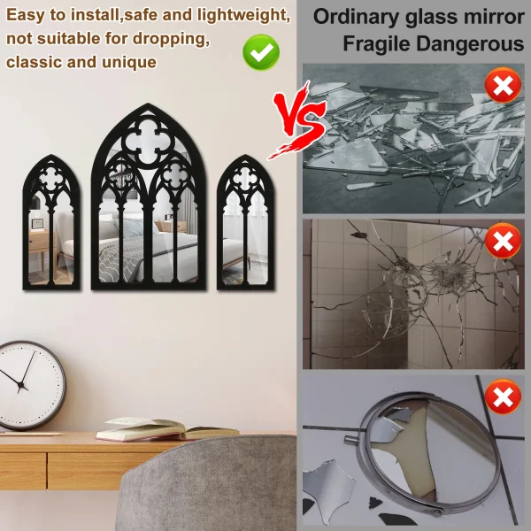 3pcs Wall Decor Mirror Arched Window Gothic Wall Mirror Cathedral Arched Mirror Decor for Hallow Easter Bathrm Home Decor Mirror 5