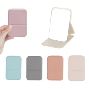 Desktop Makeup Mirror Solid Color PU Leather Simple Portable Handheld Makeup Mirror Foldable Student Compact Cute Pocket Mirror 1