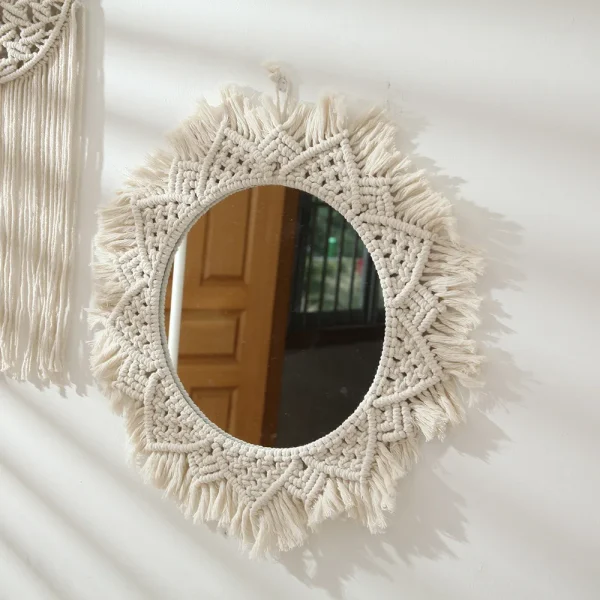 Large size Boho Macrame Round Mirror Decorative Mirrors Aesthetic Room Decor Hanging Wall Mirror for Bedroom Living Room decor 1