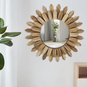 Mirror Wall Décor Fashion Wood Mirror Wall Decoration Hanging Round Mirror Ornament Sunburst Mirror Art Decoration Rustic 1