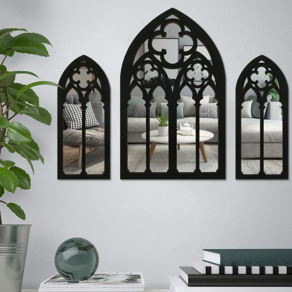 3Pcs Mirrors Wall Decor Arched Decorative Gothic Vintage Cathedral Decorative Mirror Wall Mounted Goth Arched Window Mirror 1
