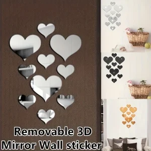 10PCS Mural Decal 3D Mirror Wall Sticker Love Heart Removable Stickers Livingroom Decoration Wall 1