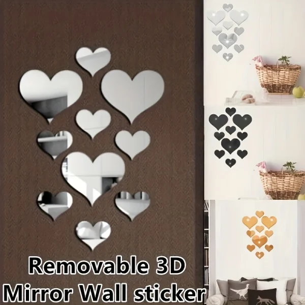 10PCS Mural Decal 3D Mirror Wall Sticker Love Heart Removable Stickers Livingroom Decoration Wall 1