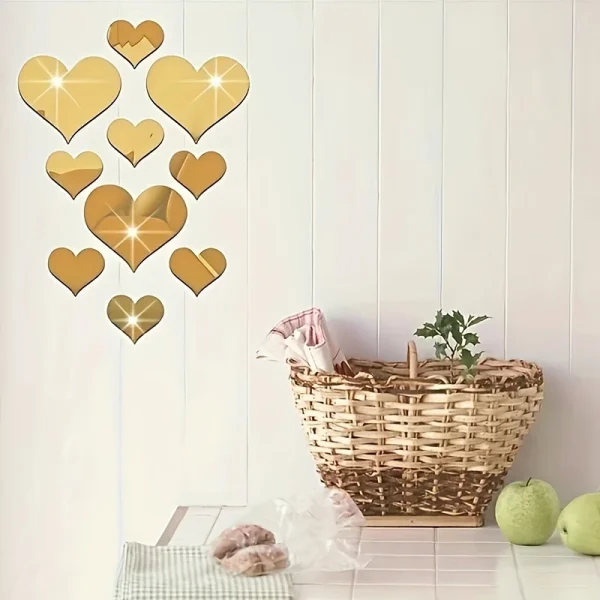 10PCS Mural Decal 3D Mirror Wall Sticker Love Heart Removable Stickers Livingroom Decoration Wall 2