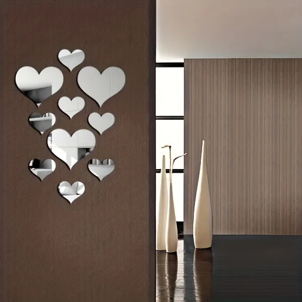 10PCS Mural Decal 3D Mirror Wall Sticker Love Heart Removable Stickers Livingroom Decoration Wall 4