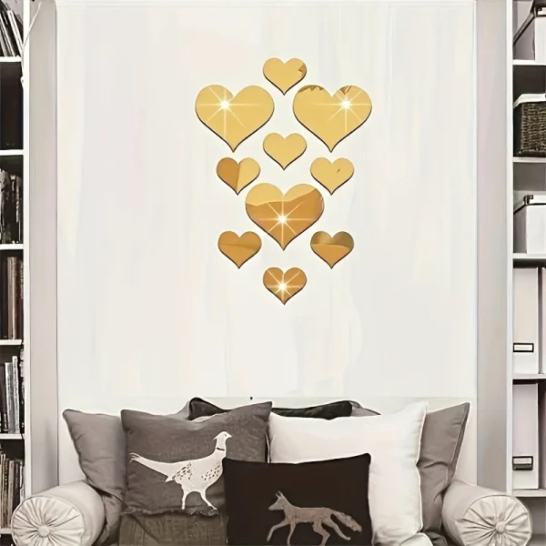 10PCS Mural Decal 3D Mirror Wall Sticker Love Heart Removable Stickers Livingroom Decoration Wall 6