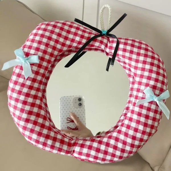 High-value Cotton-filled Fabric Mirror Hang Cute Apple Anti-drop and Anti-gray Home Decoration Makeup Mirror 1