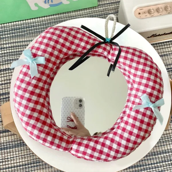 High-value Cotton-filled Fabric Mirror Hang Cute Apple Anti-drop and Anti-gray Home Decoration Makeup Mirror 3