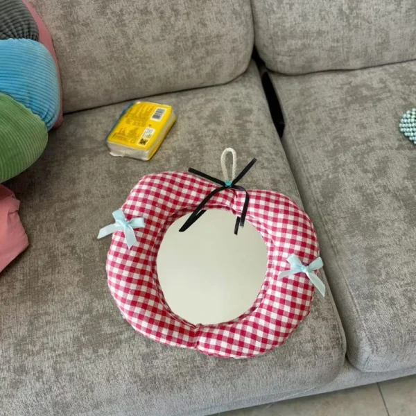 High-value Cotton-filled Fabric Mirror Hang Cute Apple Anti-drop and Anti-gray Home Decoration Makeup Mirror 4