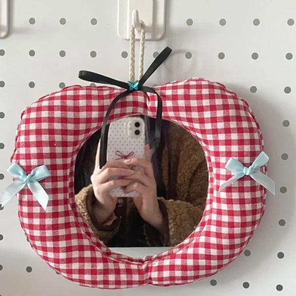 High-value Cotton-filled Fabric Mirror Hang Cute Apple Anti-drop and Anti-gray Home Decoration Makeup Mirror 5
