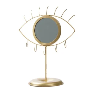 Tabletop Makeup Mirror with Jewelry Storage Base, Vintage Mirror Golden Wrought Iron Eye Mirror Bathroom Bedroom Dressing Mirror 1