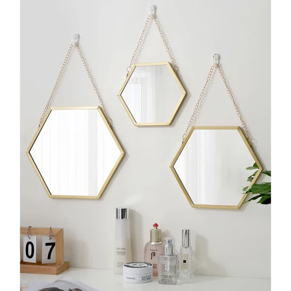 Hexagon Shape Decorative Mirror Wall Decor Makeup Hanging Mirror Bathroom Cosmetic Mirror Bedroom Room Wall Decoration 2