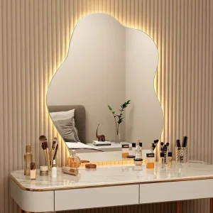 Nordic Irregular LED Mirror Bathroom Wall Living Room Small Light Aesthetic Funky Mirror Bedroom Minimalist Lustro Home Decor 1