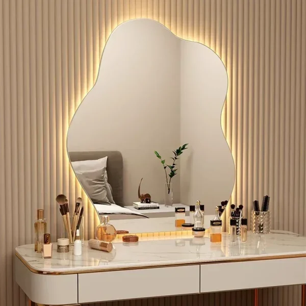 Nordic Irregular LED Mirror Bathroom Wall Living Room Small Light Aesthetic Funky Mirror Bedroom Minimalist Lustro Home Decor 1