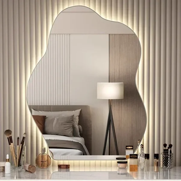 Nordic Irregular LED Mirror Bathroom Wall Living Room Small Light Aesthetic Funky Mirror Bedroom Minimalist Lustro Home Decor 3