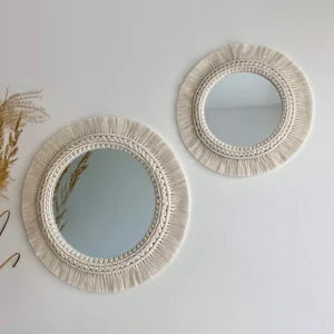 Decorative Mirrors Wall Decor Macrame Round Mirror Boho Home Decor Mirrors for Bedroom Living Room Bathroom Baby Room Decoration 1